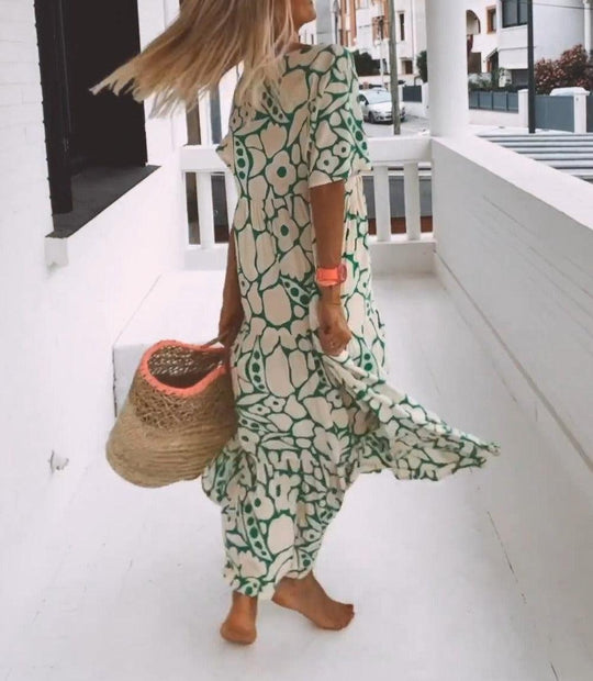 Green Maxi Dress With Short Sleeves