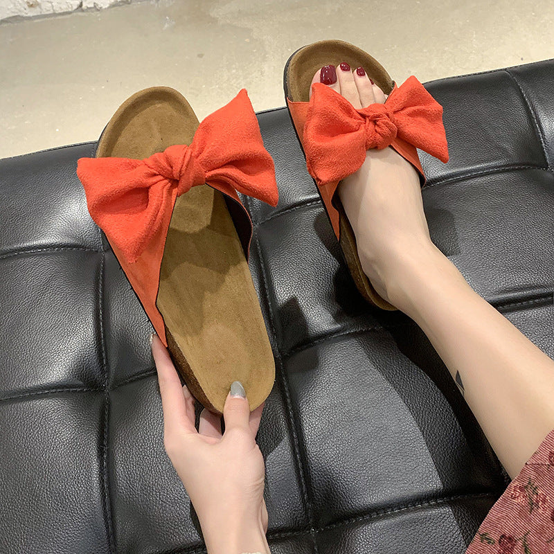 Vaila™ | Luxurious Suede Slippers with Bow Beige