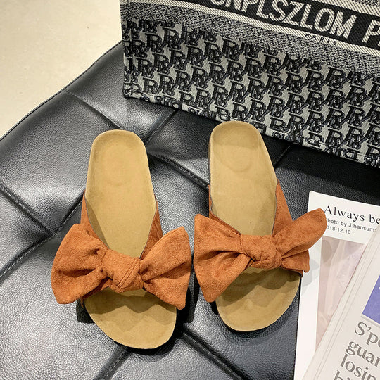 Vaila™ | Luxurious Suede Slippers with Bow Beige