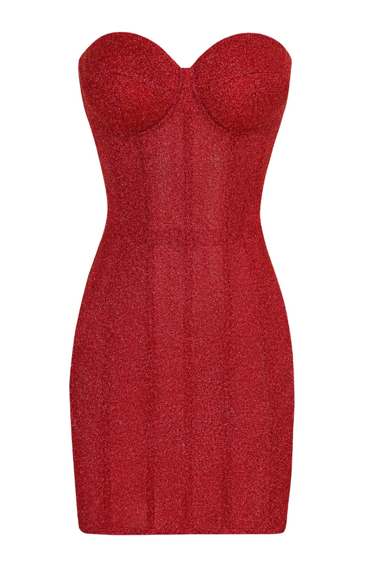 Akilani™ | Strapless Glitter Red Corset Mini Dress