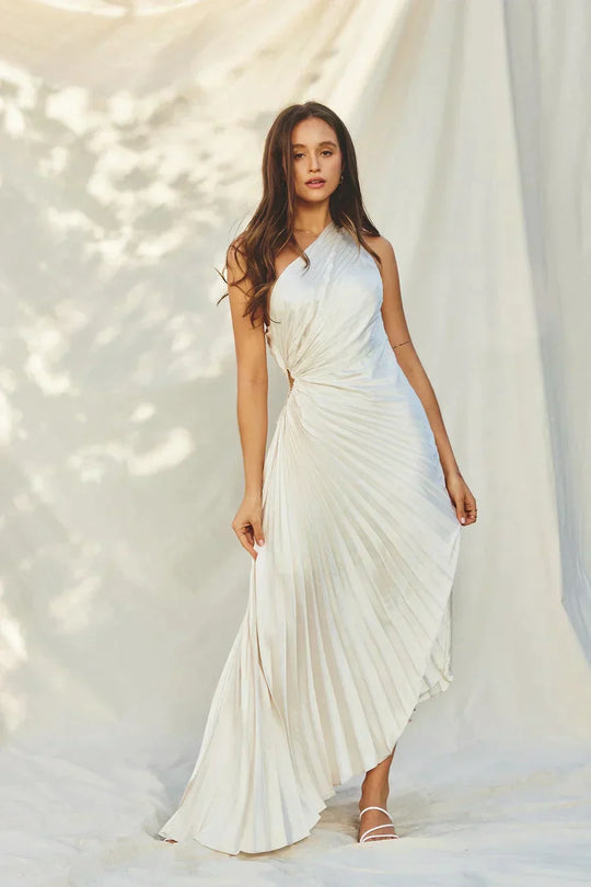 Sylviana™ | One Shoulder Pleated Midi Dress