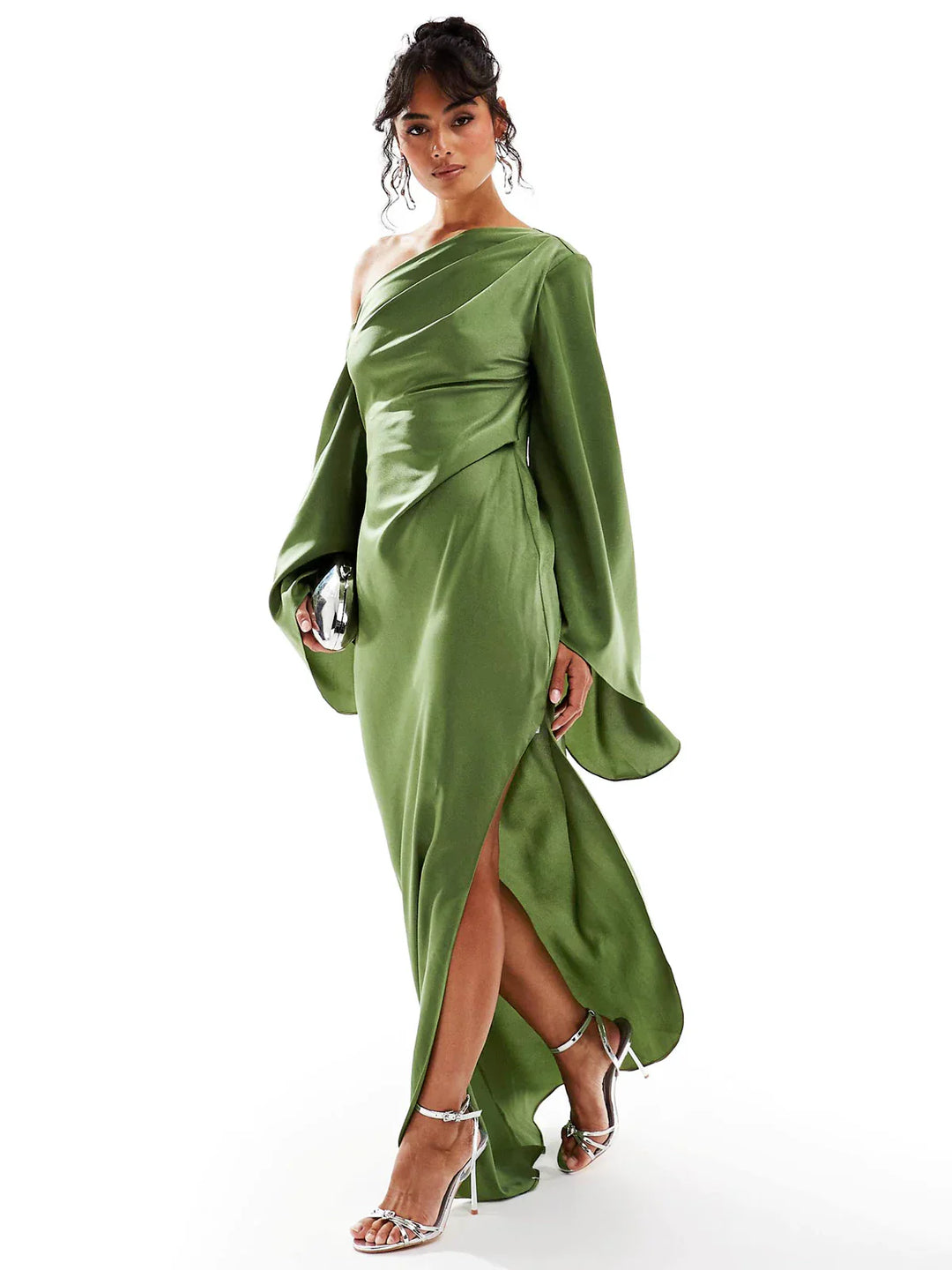 Asyntha - One-Shoulder Bell Sleeves Maxi Dress