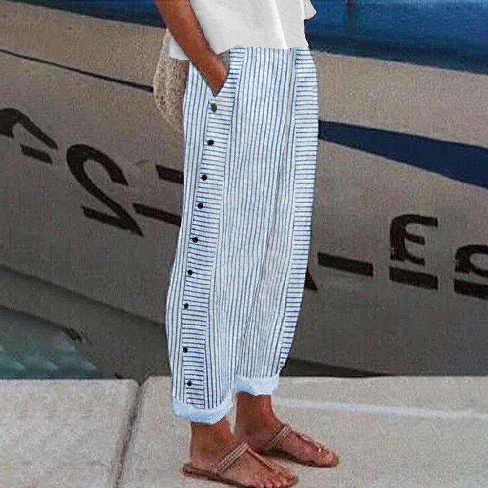 Mary -  Striped Cotton Trousers