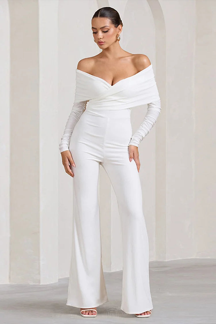 Arlena™ | Off Shoulder Ruched Wide-Leg Jumpsuit