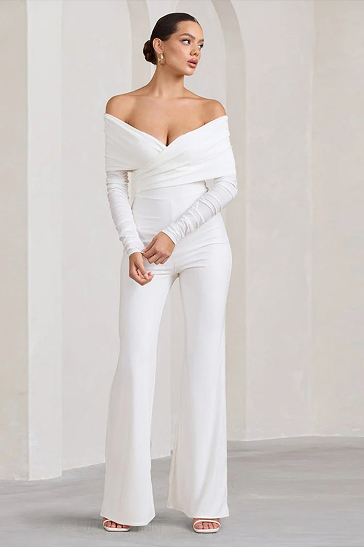 Arlena™ | Off Shoulder Ruched Wide-Leg Jumpsuit