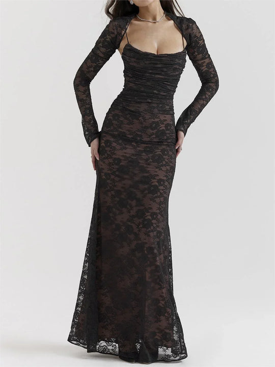 Noelia™ | Elegant Lace Sexy Midi Party Dress