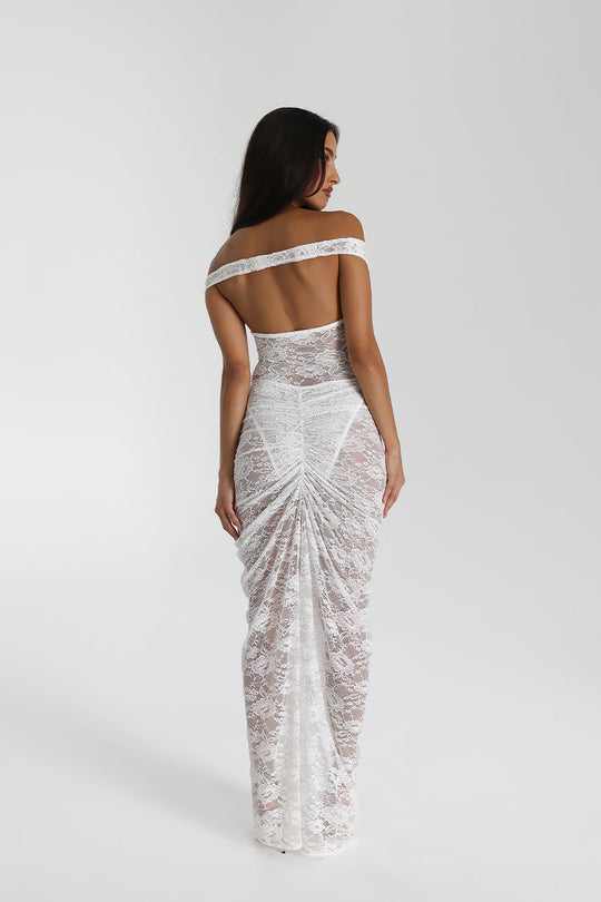 Selune ™ | See-Through Lace Off-Shoulder Maxi Dress