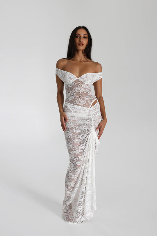 Selune ™ | See-Through Lace Off-Shoulder Maxi Dress