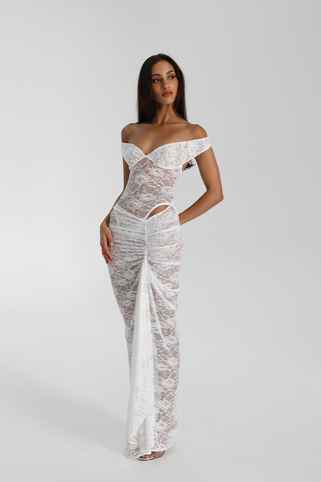 Selune ™ | See-Through Lace Off-Shoulder Maxi Dress