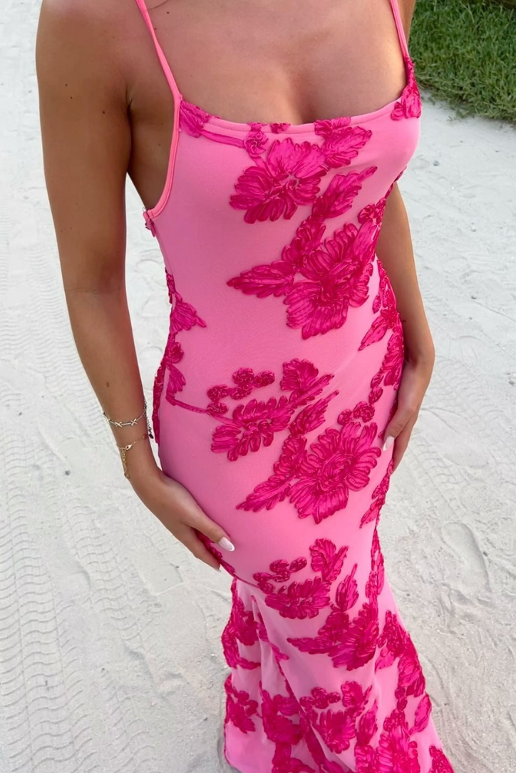 Xavina™ | Pink Floral Knot-Strap Dress