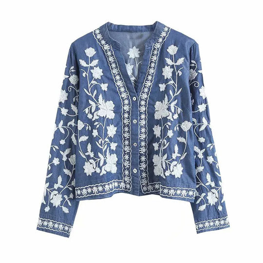 Hazel - Boho Denim Blouse