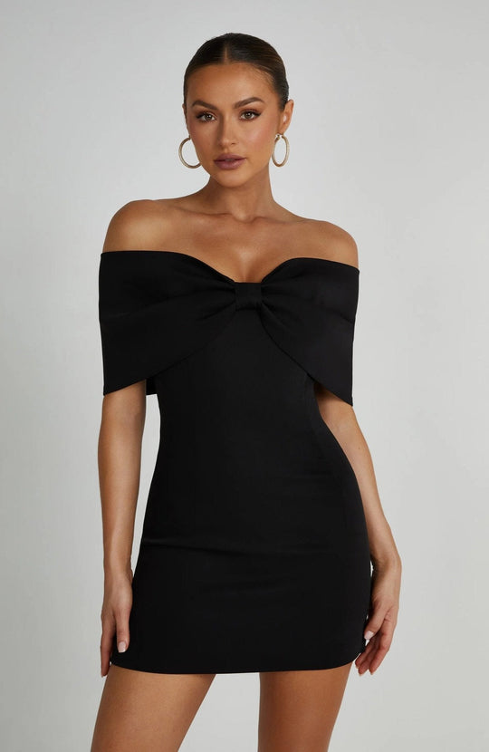 Anselie™ | Off-Shoulder Solid Over-Fold Mini Dress