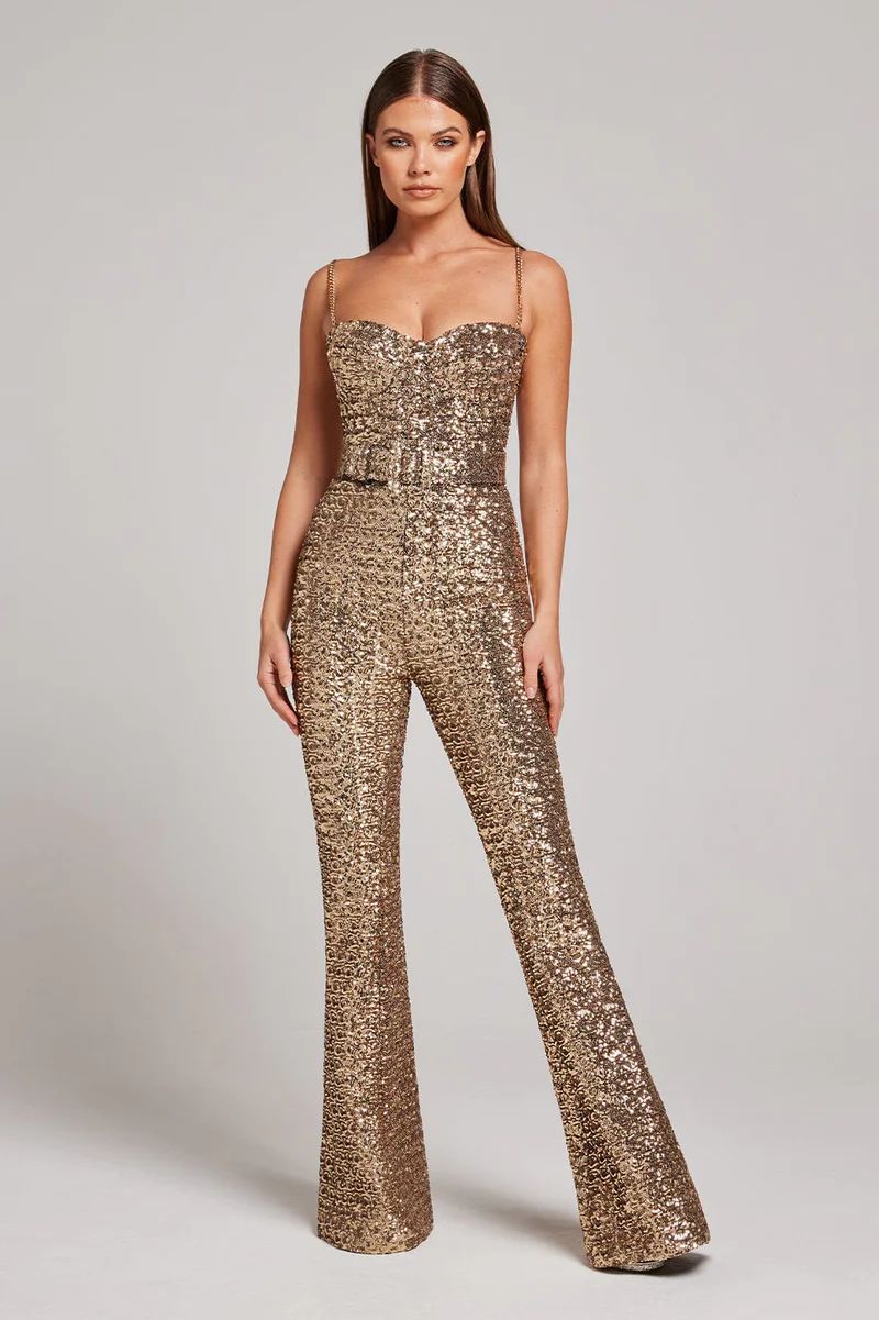 Lenadi™ | Sparkle Sequins Jumpsuit With Belt