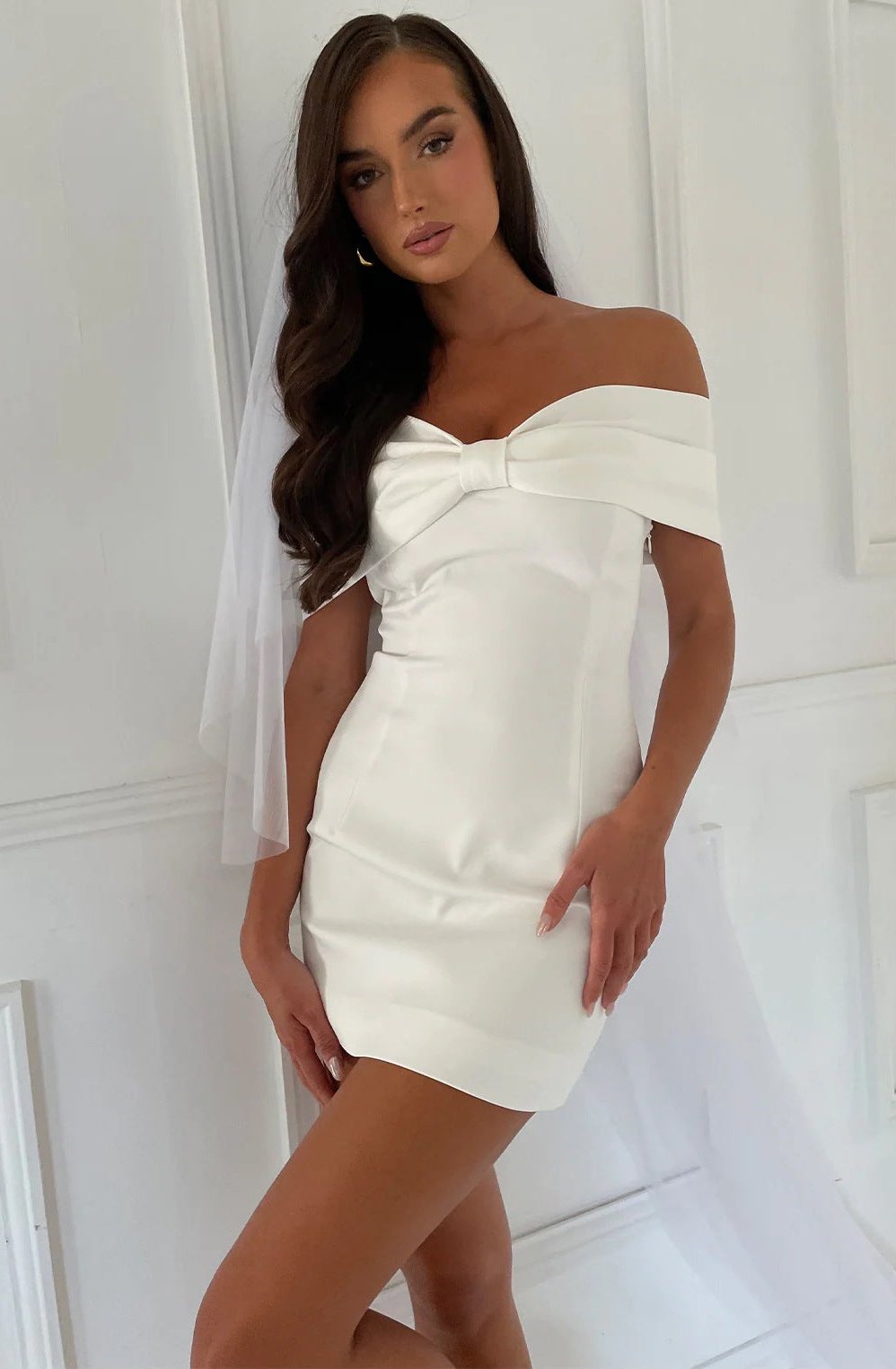 Anselie™ | Off-Shoulder Solid Over-Fold Mini Dress