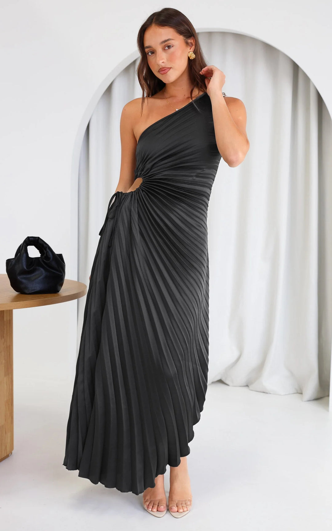 Sylviana™ | One Shoulder Pleated Midi Dress