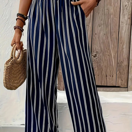 Isla -  Striped Pants with Wide Legs