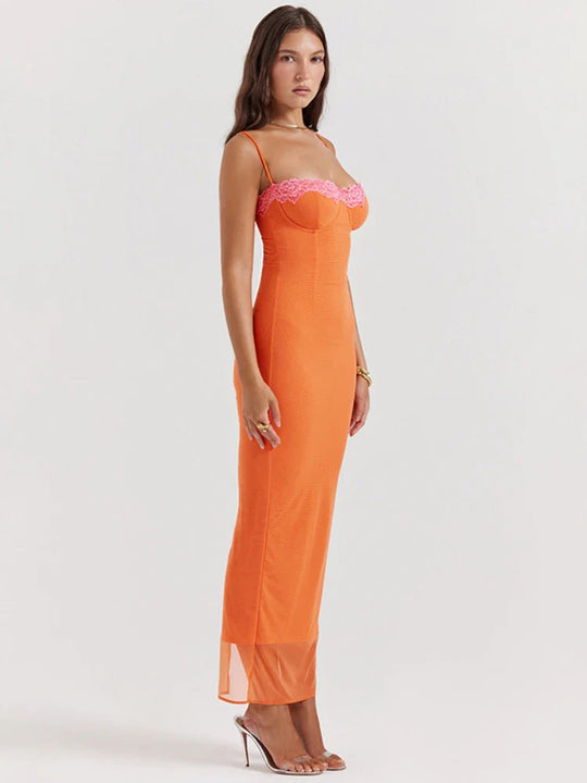 Cherley™ | Orange Lace Maxi Dress