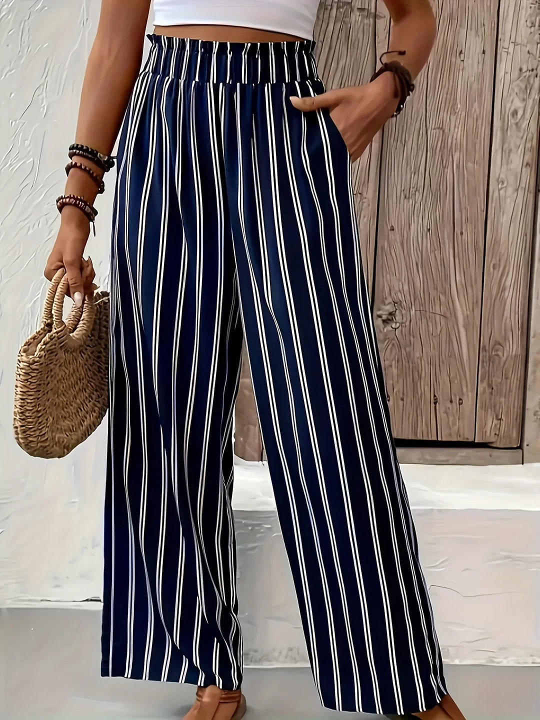 Isla -  Striped Pants with Wide Legs