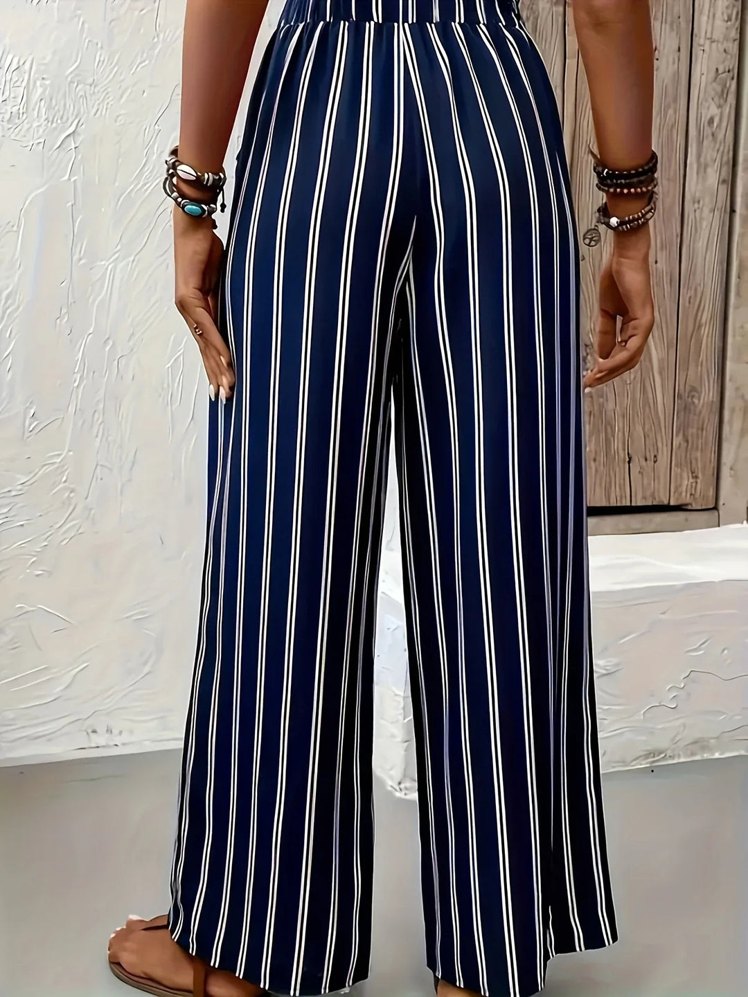 Isla -  Striped Pants with Wide Legs