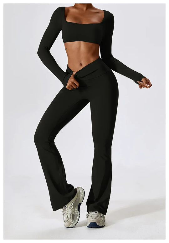 Lottie Long Sleeve Top Flare Leggings Set