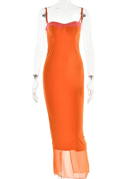 Cherley™ | Orange Lace Maxi Dress