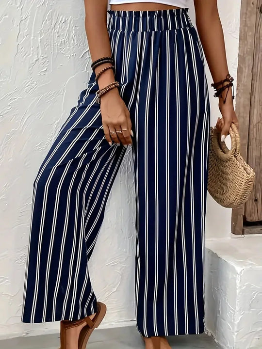 Isla -  Striped Pants with Wide Legs