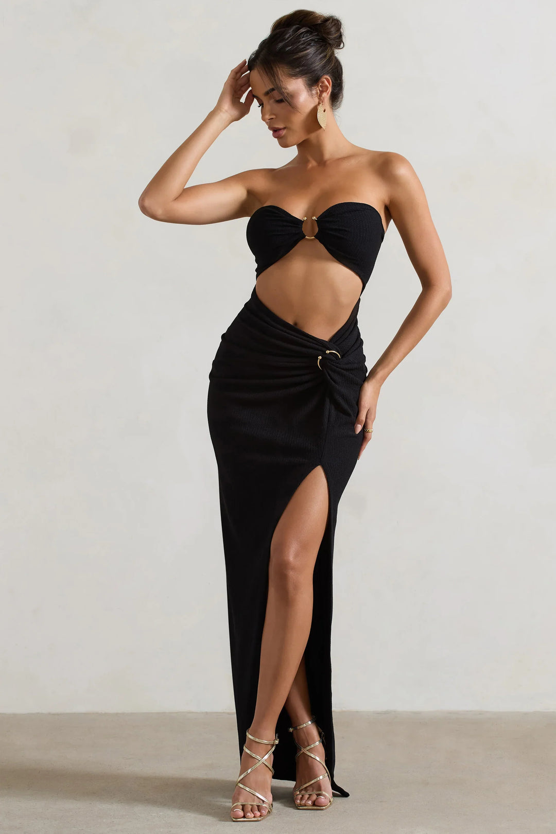 Cancun | Ecru Crinkle Strapless Cut-Out Maxi Dress With Twist