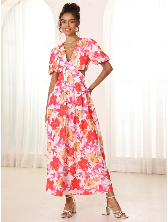 Azalea™ | Floral Puff Sleeve Summer Midi Dress