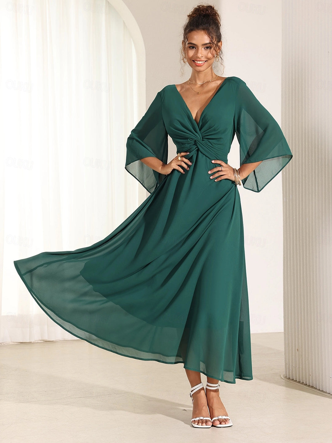 Elysiane™ | Elegant Chiffon Ruffle Maxi Dress