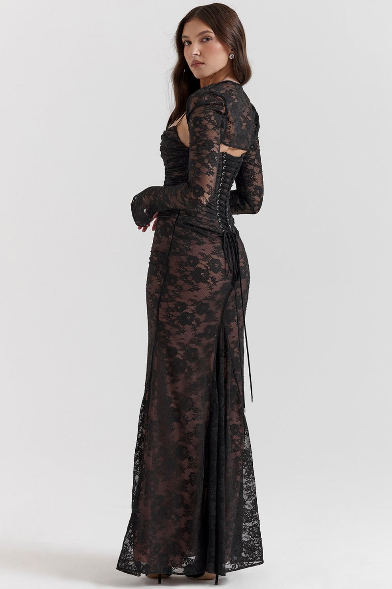 Seliora™ | Shoulder-On Floral Lace Maxi Dress