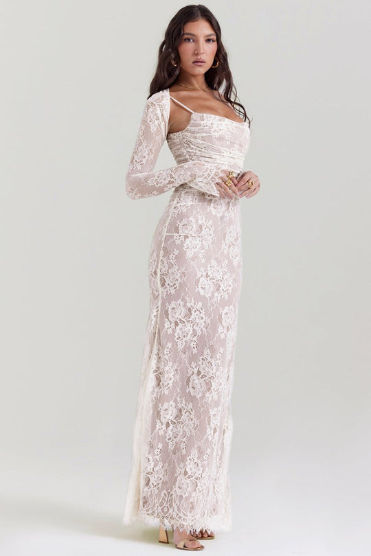 Seliora™ | Shoulder-On Floral Lace Maxi Dress