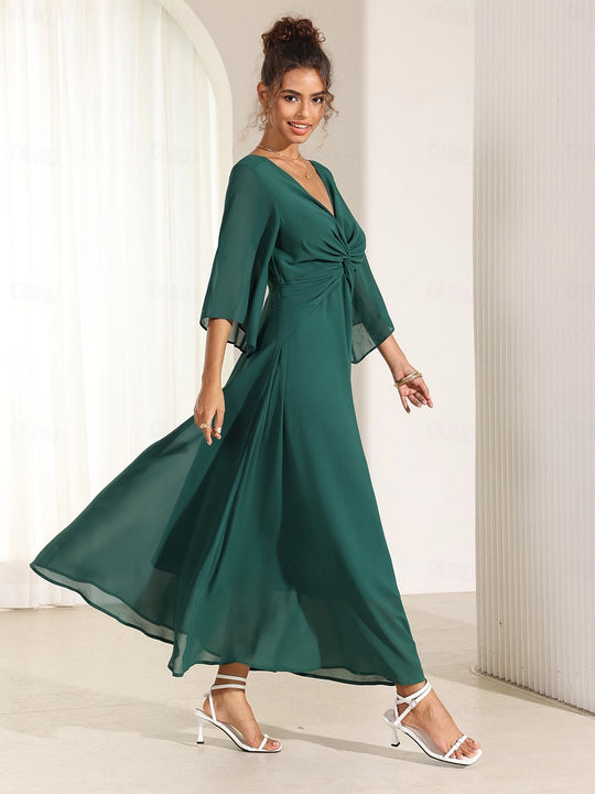 Elysiane™ | Elegant Chiffon Ruffle Maxi Dress