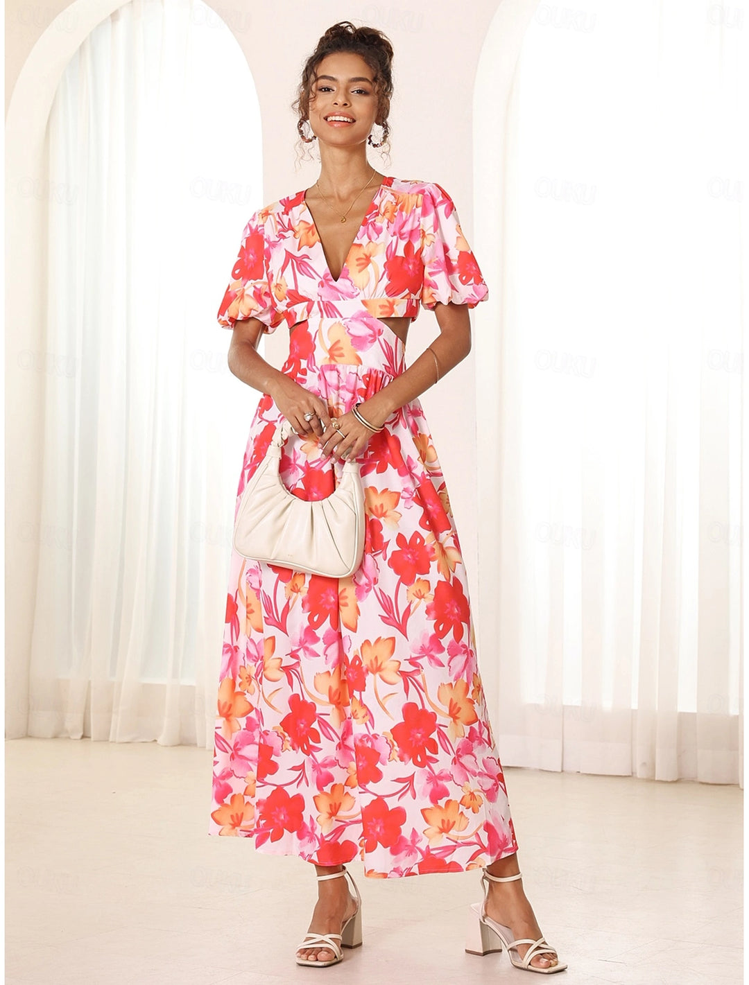 Azalea™ | Floral Puff Sleeve Summer Midi Dress