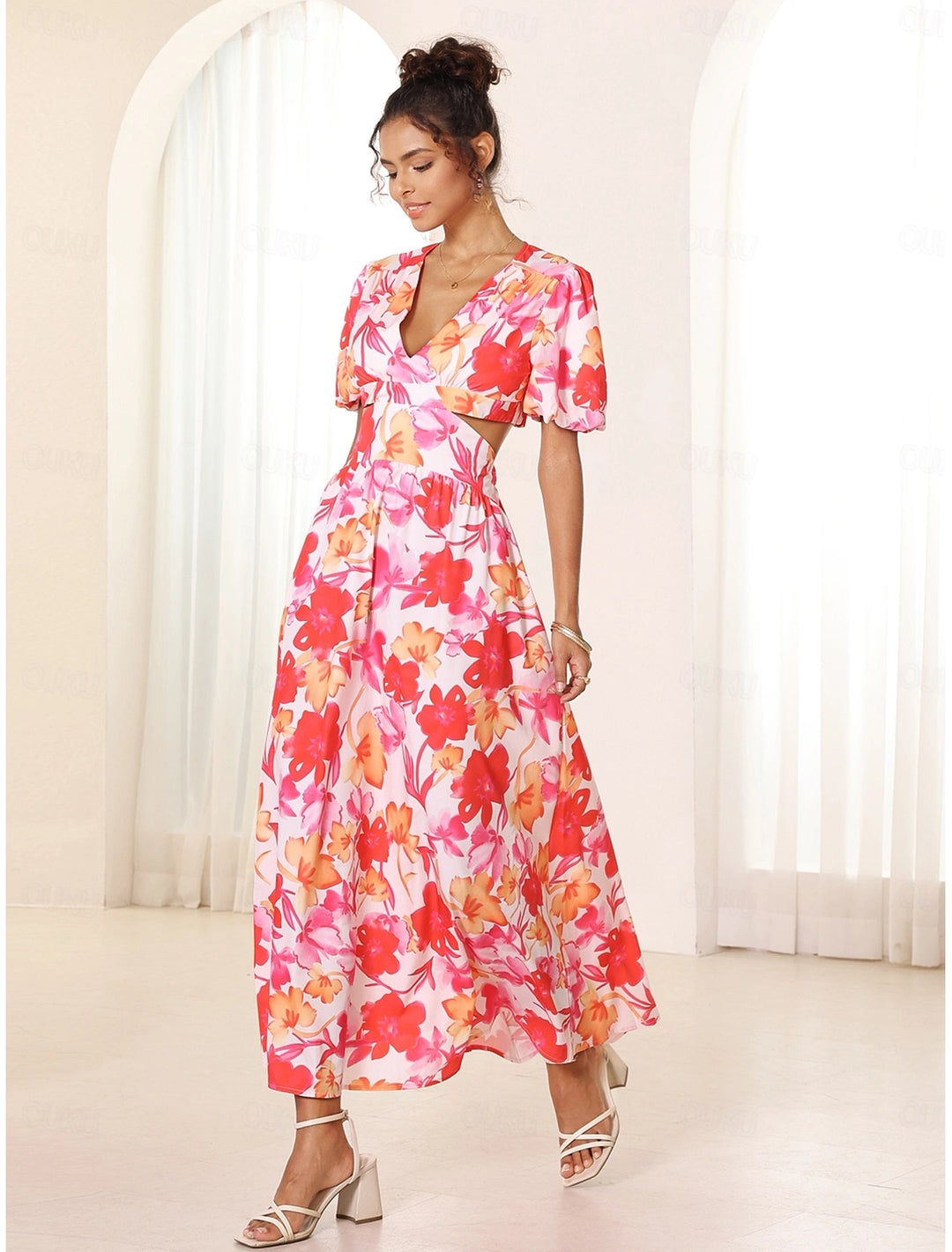 Azalea™ | Floral Puff Sleeve Summer Midi Dress