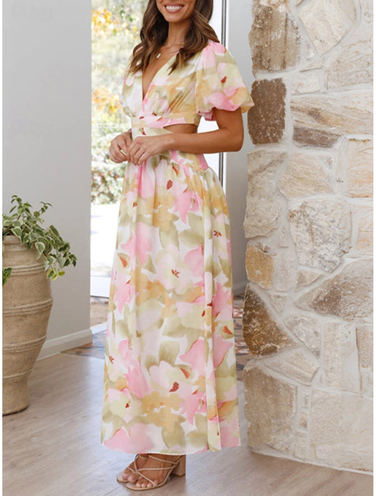 Azalea™ | Floral Puff Sleeve Summer Midi Dress