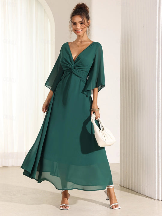 Elysiane™ | Elegant Chiffon Ruffle Maxi Dress