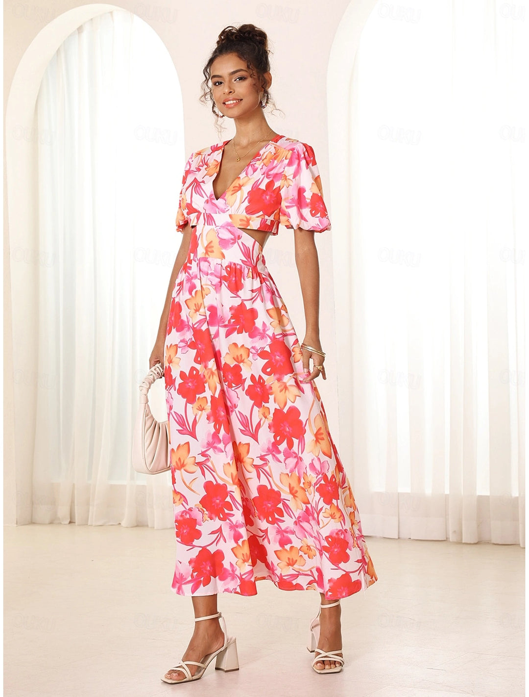 Azalea™ | Floral Puff Sleeve Summer Midi Dress