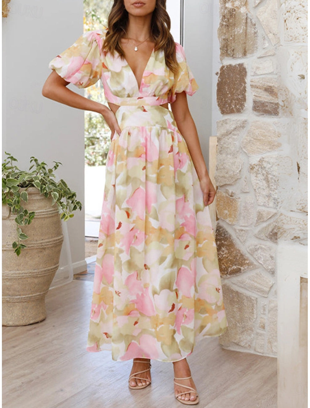 Azalea™ | Floral Puff Sleeve Summer Midi Dress